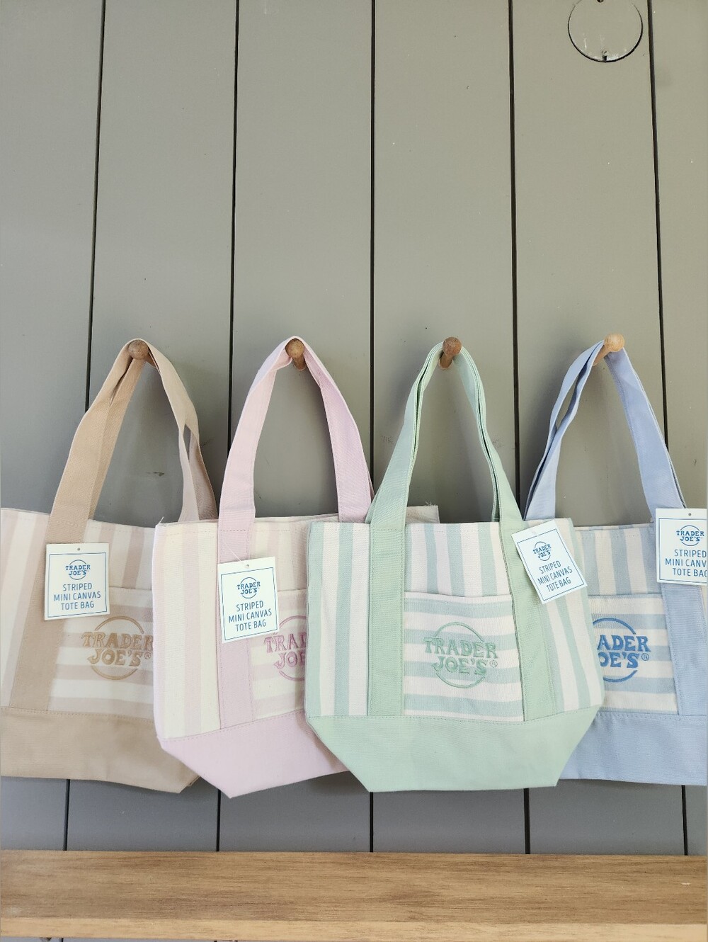 Set Of Trader Joe's Striped Canvas Bags NWT